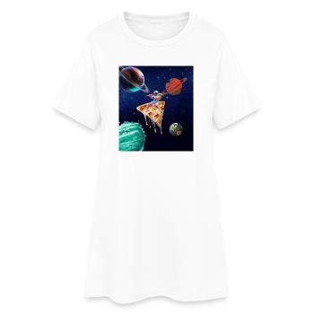 Astronaut Rides Pizza In Space Funny Space T - Women’s T-Shirt Dress - white - Front