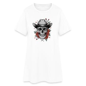 Western du Chapeau de Cowboy Crâne Roses - Robe T-shirt Femme - blanc - Devant