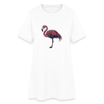 Flamant rose coloré - Robe T-shirt Femme - blanc - Devant