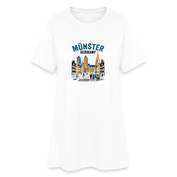 La silhouette de Münster, Allemagne, avec cyclistes et touristes - Robe T-shirt Femme - blanc - Devant
