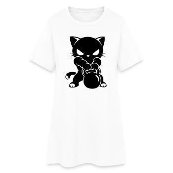 Chat de fitness avec motif de kettlebell - Robe T-shirt Femme - blanc - Devant