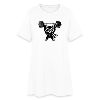 Un raton laveur musclé soulève un haltère lourd - Robe T-shirt Femme - blanc - Devant