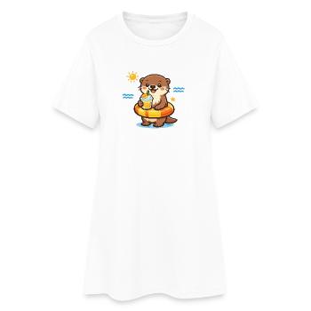 Loutre avec une boisson sur la plage - Robe T-shirt Femme - blanc - Devant