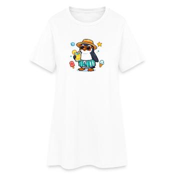 Sommer pinguin mit Drink - Frauen T-Shirt-Kleid - Weiß - Vorne