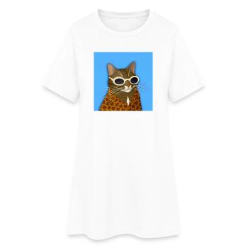 Chat tigré en imprimé léopard - Robe T-shirt Femme - blanc - Devant