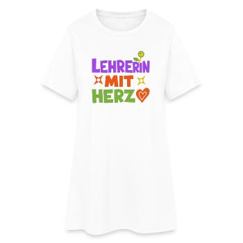 Lehrerin mit Herz!  - Frauen T-Shirt-Kleid - Weiß - Vorne