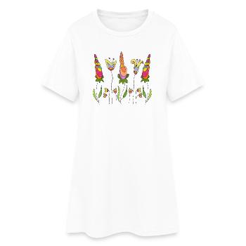 Blumen - Frauen T-Shirt-Kleid - Weiß - Vorne