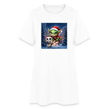 Elfe de Noël vert sur la branche - Robe T-shirt Femme - blanc - Devant