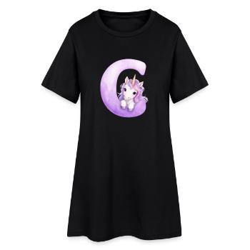 Lettre C Licorne Violette - Robe T-shirt Femme - noir - Devant