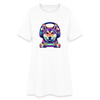 Casque Pop Art Shiba Inu Gamer pour chiens - Robe T-shirt Femme - blanc - Devant