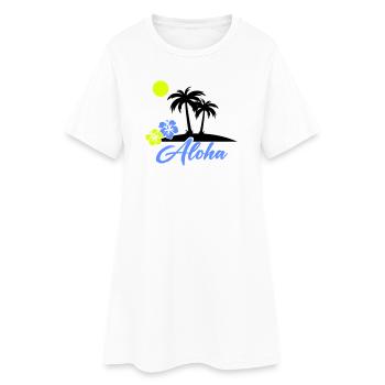 Aloha Hibiscus Neon Script - Women’s T-Shirt Dress - white - Front