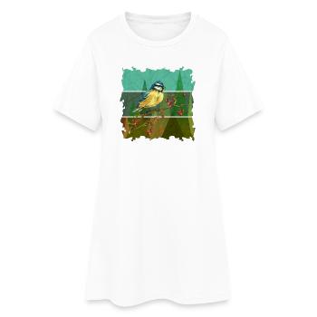 Bunter Vogel - Frauen T-Shirt-Kleid - Weiß - Vorne