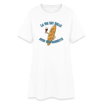 La Vie Est Belle Avec Baguette - Robe T-shirt Femme - blanc - Devant