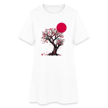 Karmesinblüten-Mondbaum - Frauen T-Shirt-Kleid - Weiß - Vorne