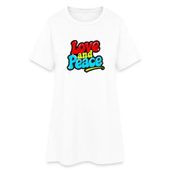 Love and Peace Inscription rétro et groovy - Robe T-shirt Femme - blanc - Devant
