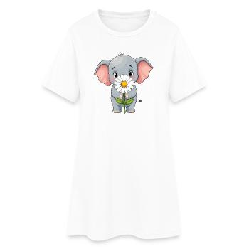 Petit éléphant avec une fleur - Robe T-shirt Femme - blanc - Devant
