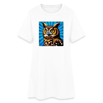 Eule - Frauen T-Shirt-Kleid - Weiß - Vorne