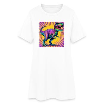 Dinosaurier - Frauen T-Shirt-Kleid - Weiß - Vorne