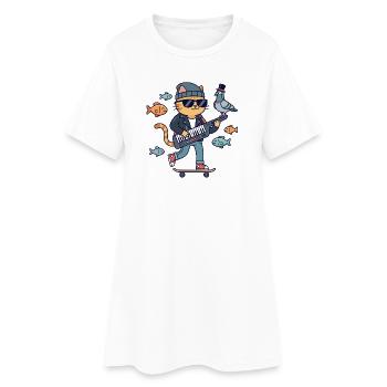 Cats Rocker sur skateboard Clavier - Robe T-shirt Femme - blanc - Devant