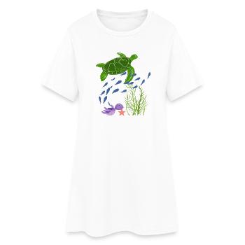 Tortue verte dans le royaume corallien - Robe T-shirt Femme - blanc - Devant