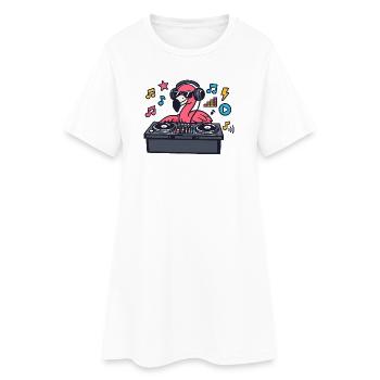 Flamingo DJ im Plattenteller-Style - Frauen T-Shirt-Kleid - Weiß - Vorne