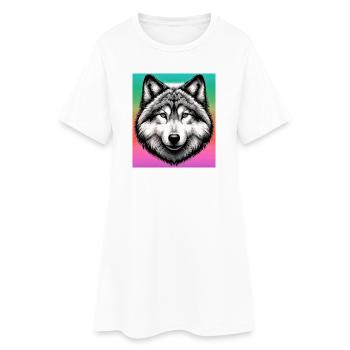 Wolf - Frauen T-Shirt-Kleid - Weiß - Vorne