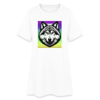 Wolf - Frauen T-Shirt-Kleid - Weiß - Vorne