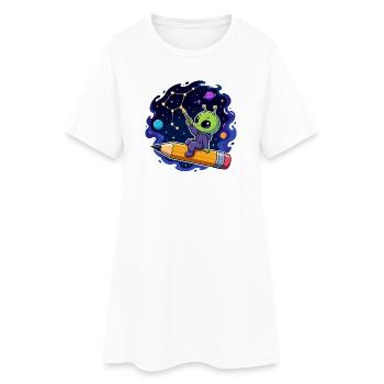 Un extraterrestre sur un crayon dans le ciel étoilé - Robe T-shirt Femme - blanc - Devant