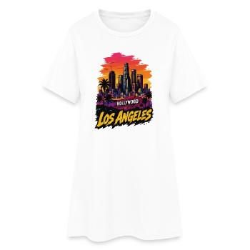 LA Sonnenuntergang Skyline Pop-Art - Frauen T-Shirt-Kleid - Weiß - Vorne