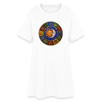 Himmlischer Heidnischer Sonnenschein Mond und Sternenrad - Frauen T-Shirt-Kleid - Weiß - Vorne