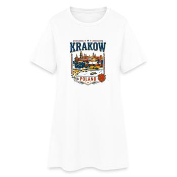 Krakow Poland Skyline View With River Boat - Women’s T-Shirt Dress - white - Front