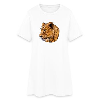 Tête de lion en contraste jaune, lionne - Robe T-shirt Femme - blanc - Devant