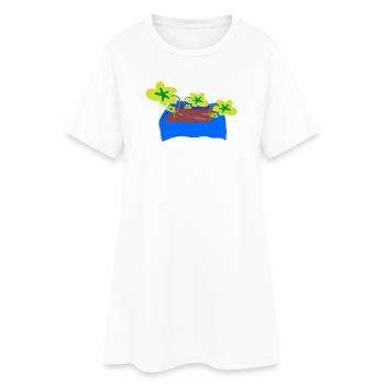 Blauer Pflanzentopf mit Kleeblättern - Frauen T-Shirt-Kleid - Weiß - Vorne