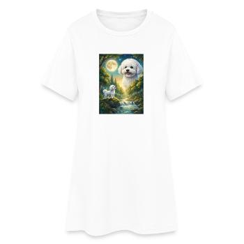 Hurlant à la Lune Mème Chien Bichon Frisé - Robe T-shirt Femme - blanc - Devant