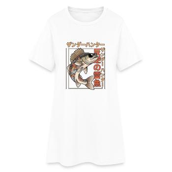 Zander Angler - Frauen T-Shirt-Kleid - Weiß - Vorne