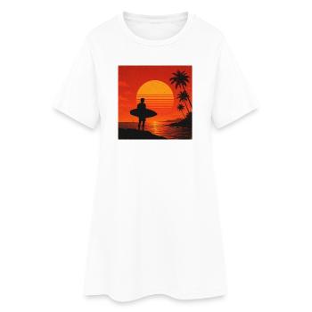 Sunset Surfer Silhouette - Frauen T-Shirt-Kleid - Weiß - Vorne