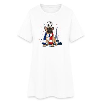 Frankreich Bulldogge Fußball Fan Motiv Eiffelturm - Frauen T-Shirt-Kleid - Weiß - Vorne