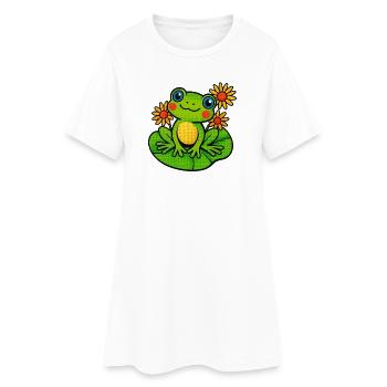 Frosch mit drei sonnigen Seerosen - Frauen T-Shirt-Kleid - Weiß - Vorne