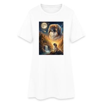 Howling to the Moon Meme Hund Pekingese - Frauen T-Shirt-Kleid - Weiß - Vorne