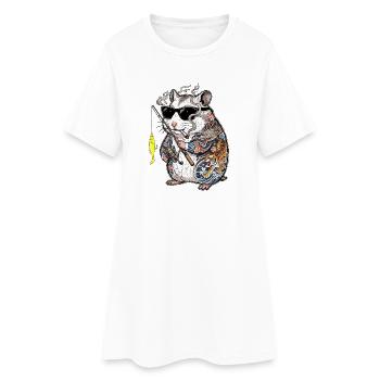 Pêcheur Hamster Fumeur - Robe T-shirt Femme - blanc - Devant