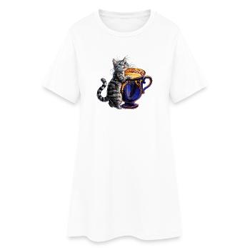 Un chaton gris devant une magnifique tasse de lait - Robe T-shirt Femme - blanc - Devant