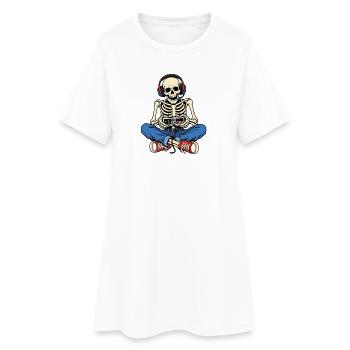 Retro Skelett Gamer T-Shirt Vintage Zocker - Frauen T-Shirt-Kleid - Weiß - Vorne