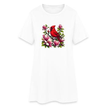 Kardinal auf Magnolien - Frauen T-Shirt-Kleid - Weiß - Vorne