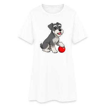 Image joyeuse d’un schnauzer avec une balle rouge - Robe T-shirt Femme - blanc - Devant