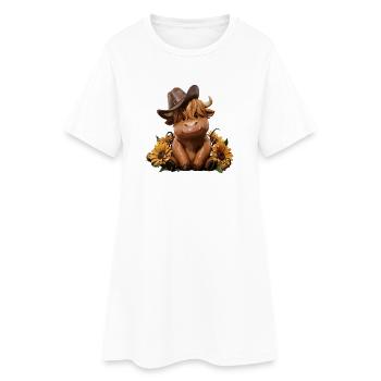 Chapeau de cowboy vache aux tournesols - Robe T-shirt Femme - blanc - Devant