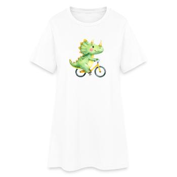Dino vert drôle sur un vélo – Bande dessinée - Robe T-shirt Femme - blanc - Devant