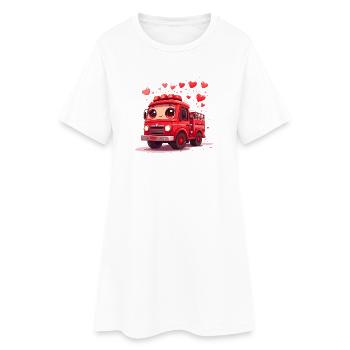 Red Kawaii Fire Truck with Hearts – Cute - Women’s T-Shirt Dress - white - Front