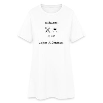 Grillsaison Januar bis Dezember Grillen T-Shirt - Frauen T-Shirt-Kleid - Weiß - Vorne