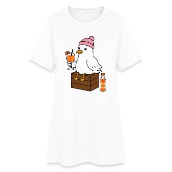 Mouette avec cocktail dans un look plage - Robe T-shirt Femme - blanc - Devant