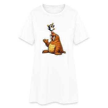 Morse et manchot - Robe T-shirt Femme - blanc - Devant